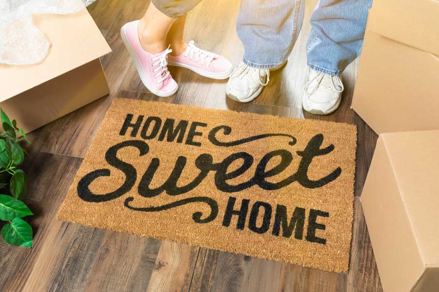 Home sweet home mat for a happy family with a new home